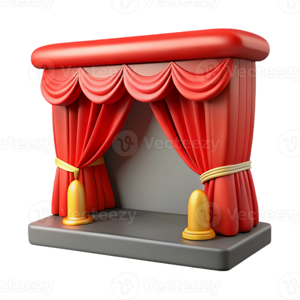 beautiful creative Stage with Red Curtains Cutout detailed png