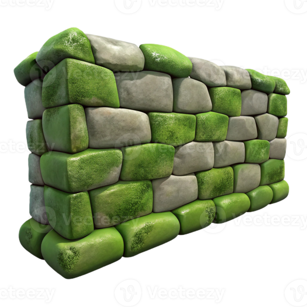 magnificent minimalist Stone Wall with Moss Green Texture Isolated high quality png