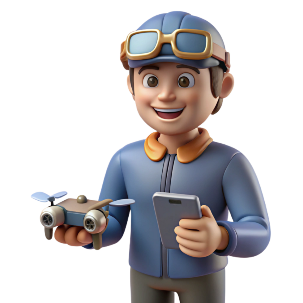 extraordinary creative Drone Pilot Holding Remote Controller Transparent Background detailed png