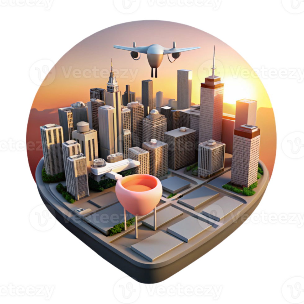 serene contemporary Drone Photography Aerial Cityscape Sunset View Cutout exclusive png