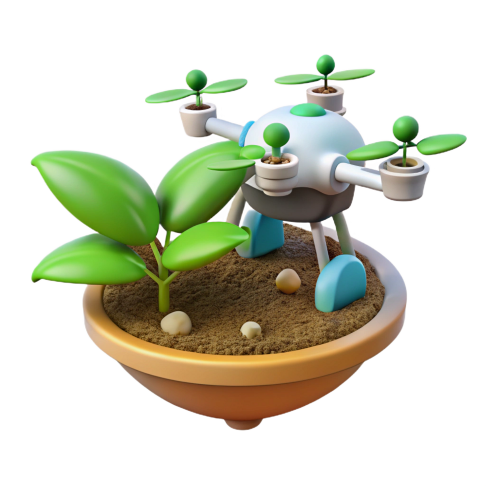 serene modern Drone Planting Trees Transparent Background exclusive png