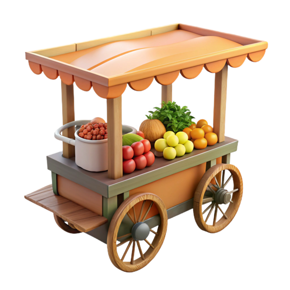 elegant classic Street Vendor Cart Fresh Produce Transparent Background png
