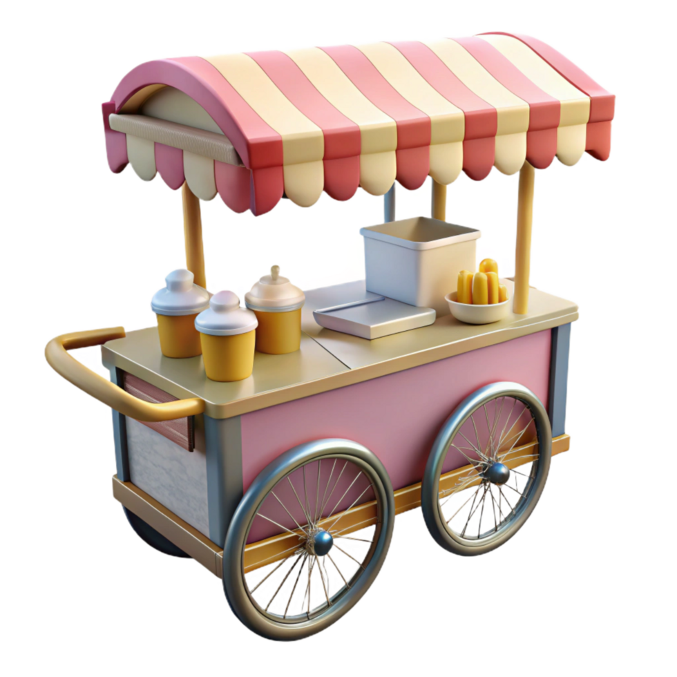extraordinary creative Street Vendor Ice Cream Cart Transparent Background high resolution png