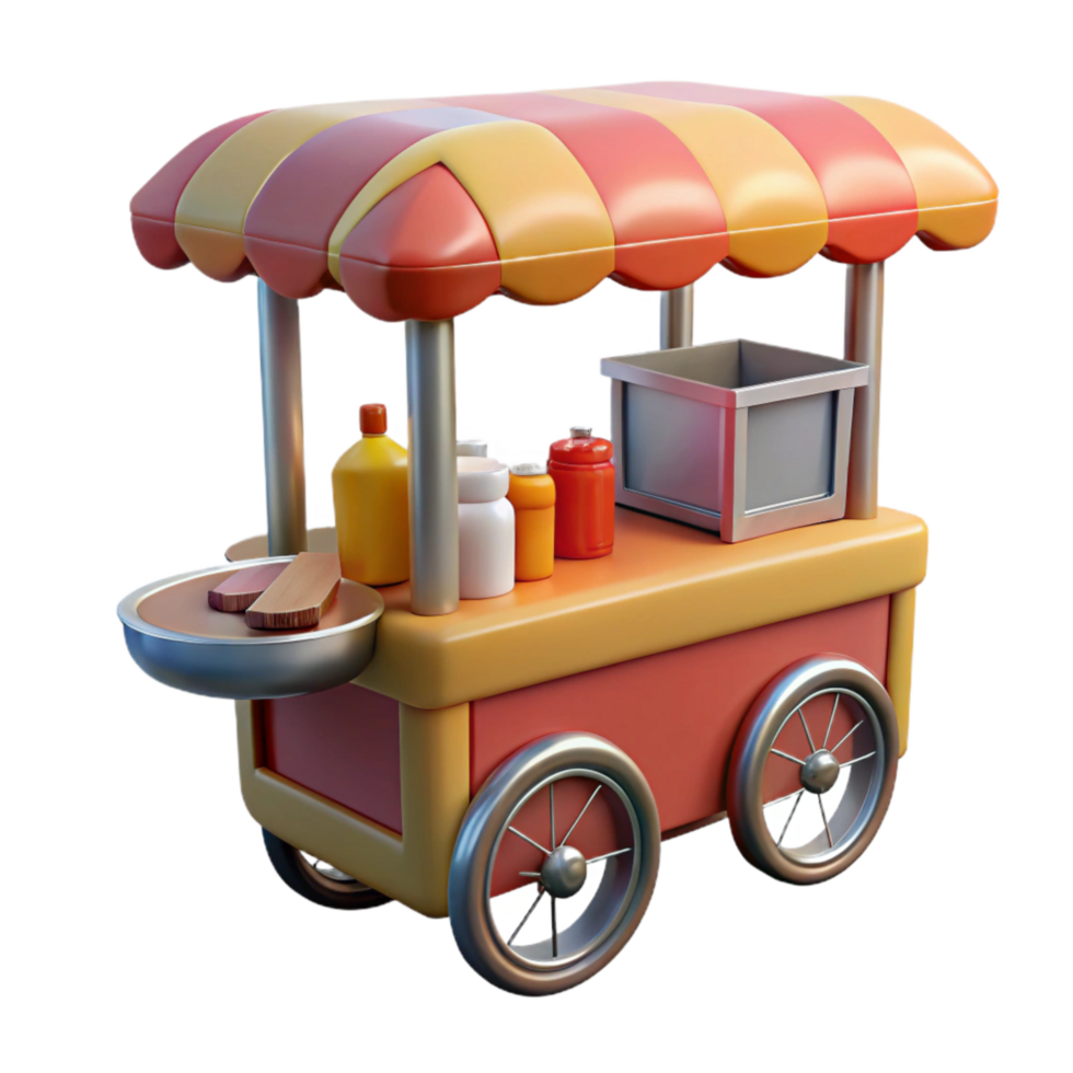 vibrant rustic Street Vendor Hot Dog Cart Transparent Background png