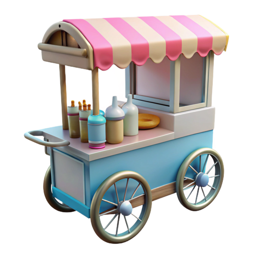 vibrant modern Street Vendor Ice Cream Cart Transparent Background detailed png
