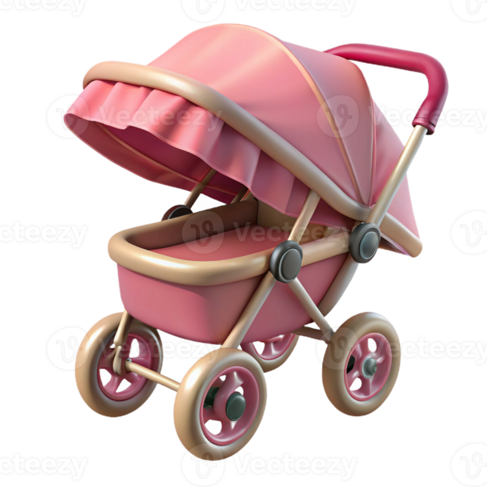 magnificent minimalist Stroller with Pink Canopy Isolated premium png