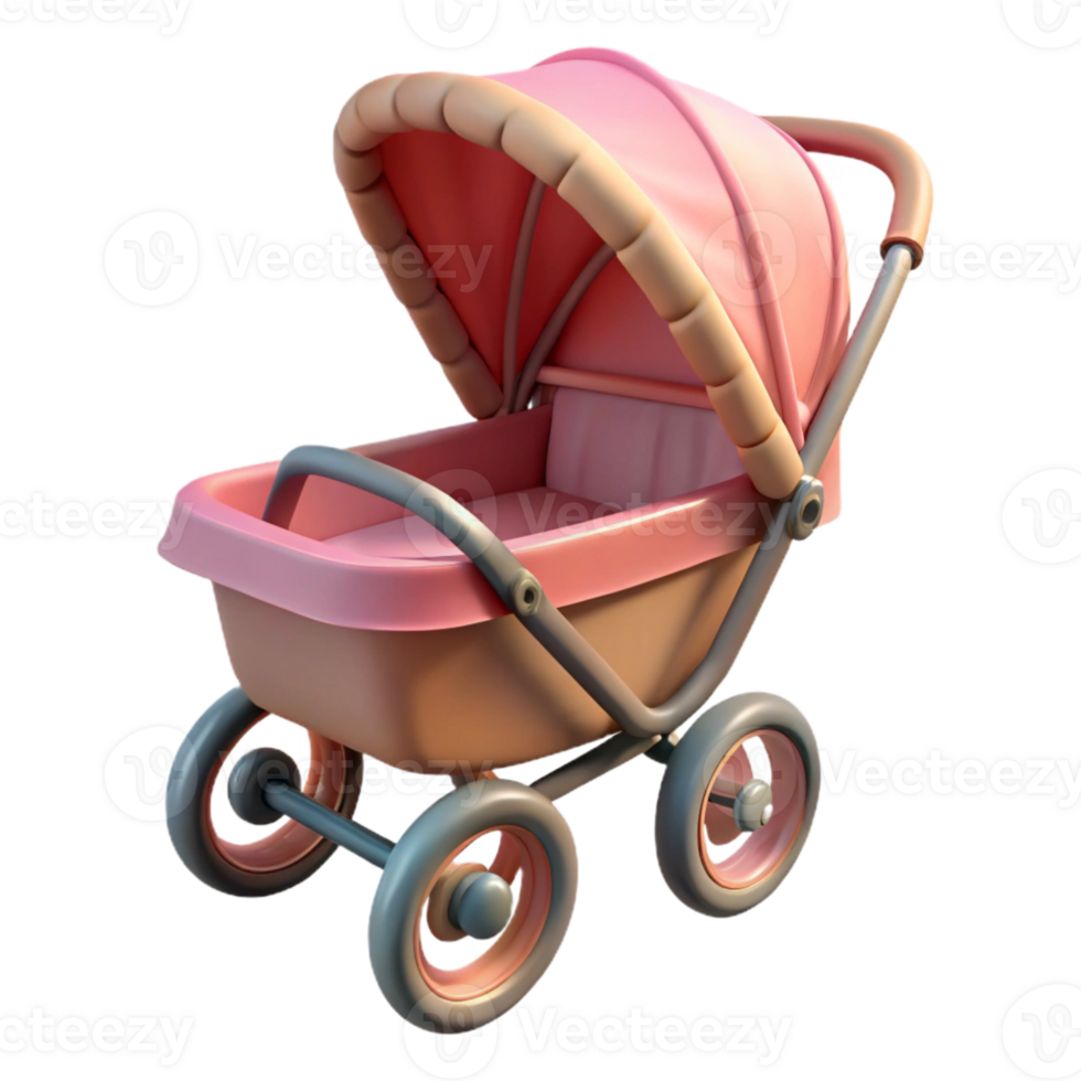 wonderful creative Stroller with Pink Canopy Isolated premium png
