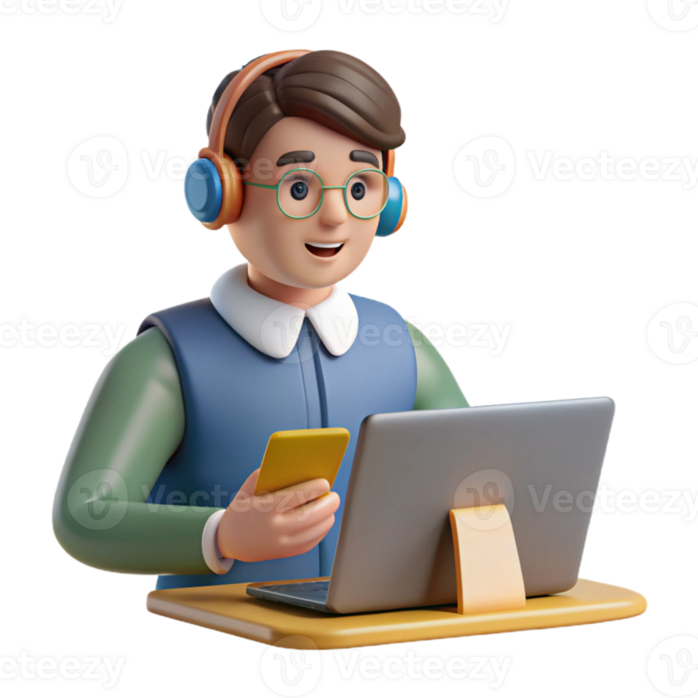 impressive modern Student Listening to Online Lecture Transparent Background detailed png