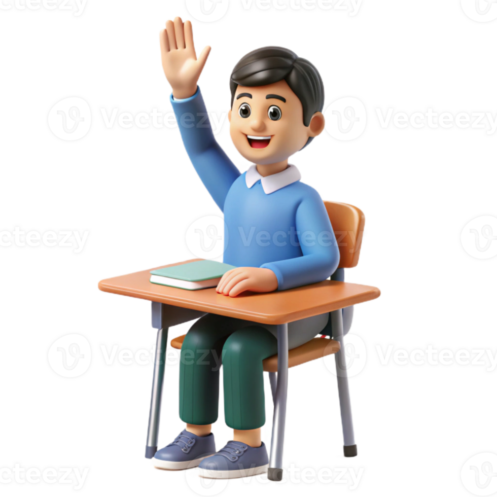 beautiful abstract Student Raising Hand in Class Isolated original png
