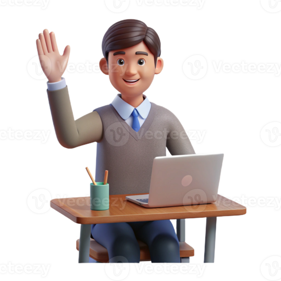 magnificent creative Student Raising Hand in Class Isolated premium png