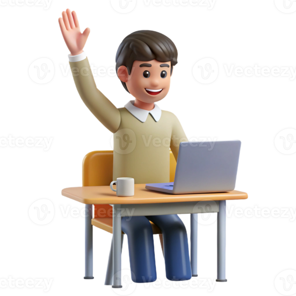 serene artistic Student Raising Hand in Class Isolated authentic png
