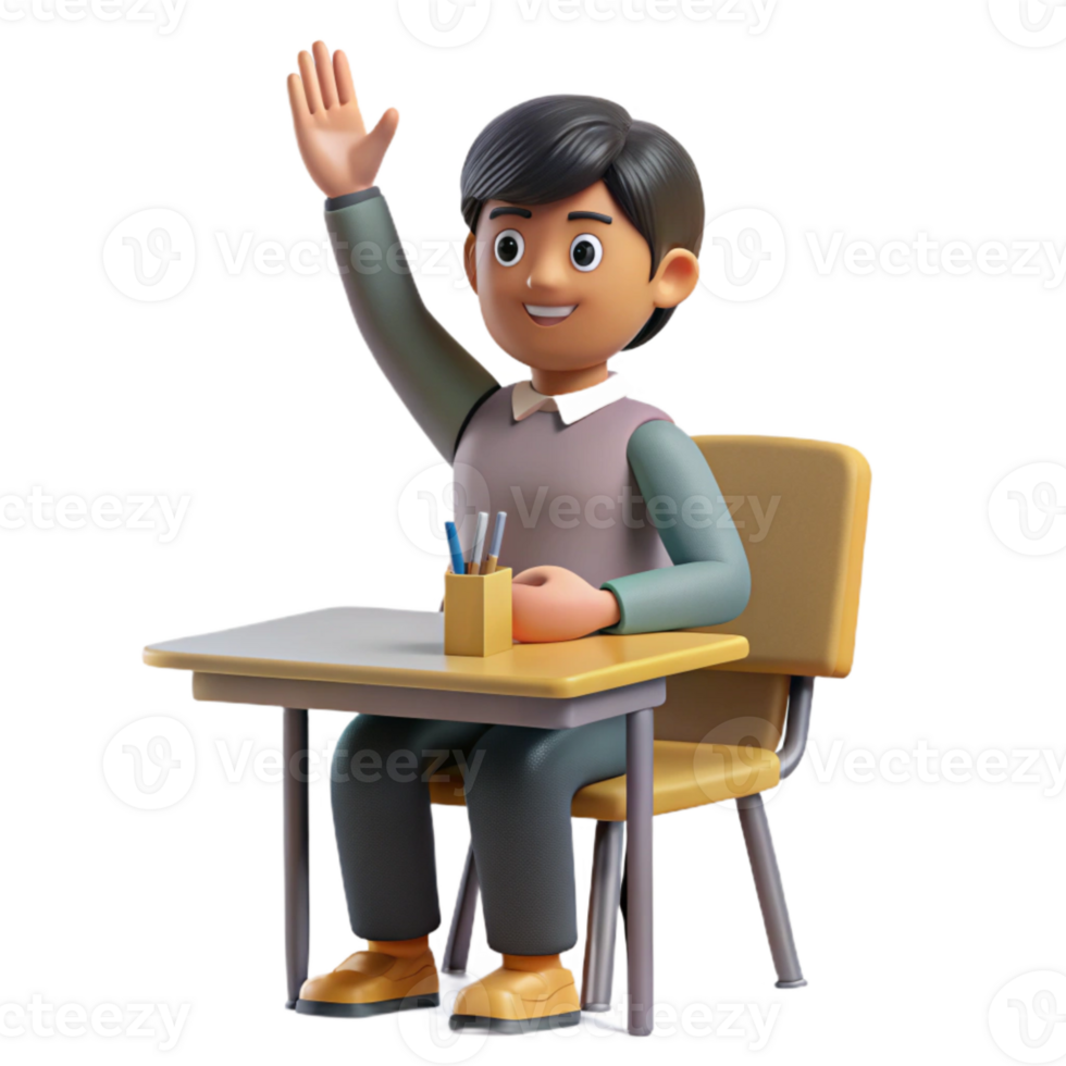 magnificent contemporary Student Raising Hand in Class Isolated detailed png