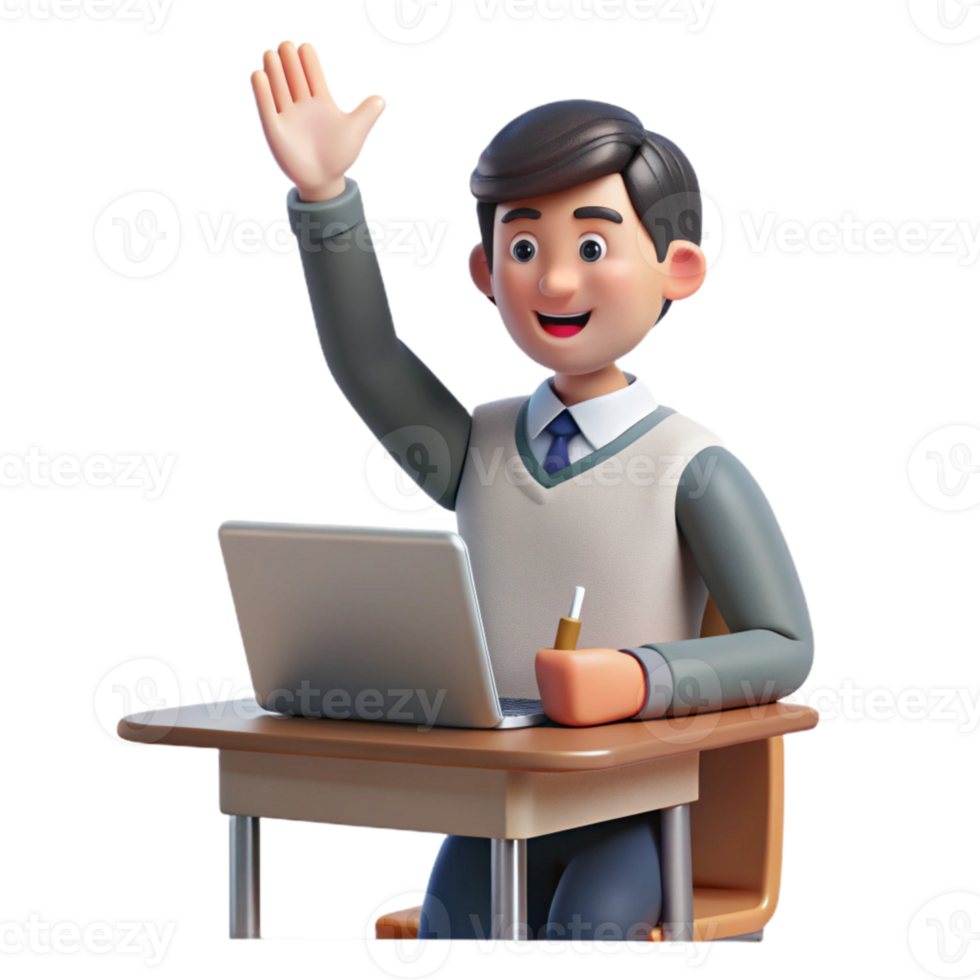 extraordinary minimalist Student Raising Hand in Class Isolated authentic png