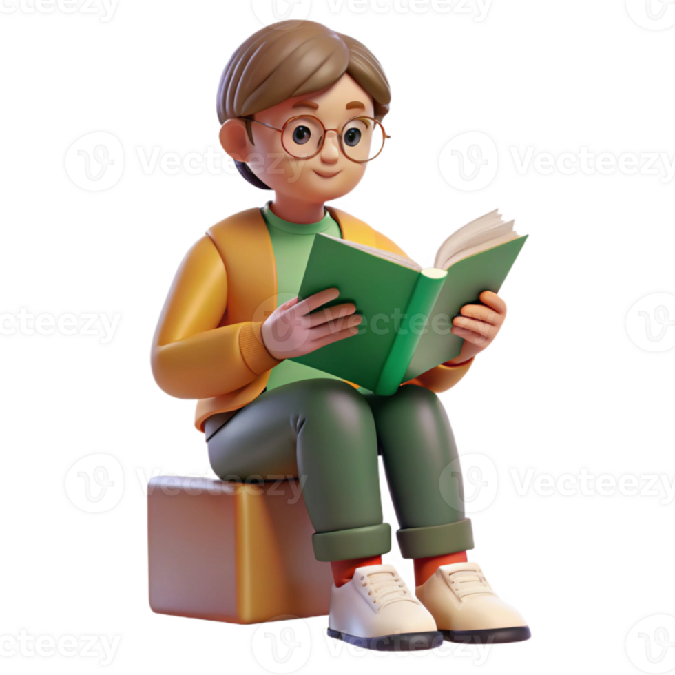 magnificent minimalist Student Reading Book in Library Transparent Background exclusive png