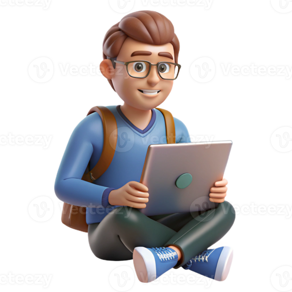 extraordinary traditional Student Researching Online with Laptop Transparent Background detailed png