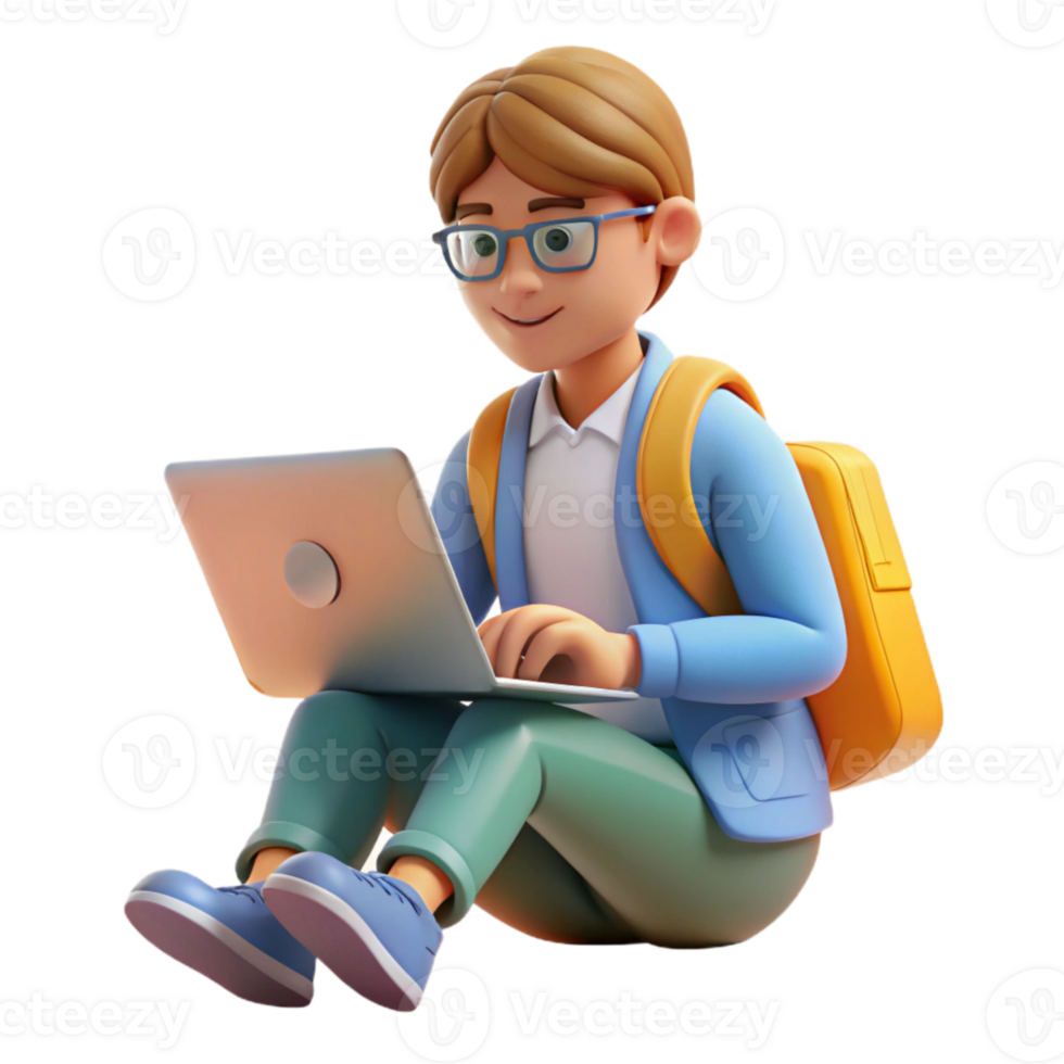 elegant abstract Student Researching Online with Laptop Transparent Background exclusive png