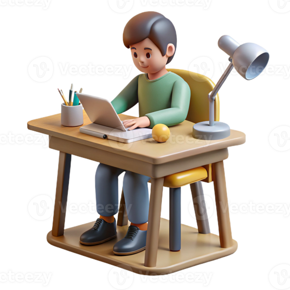 wonderful contemporary Student Studying at Desk with Lamp Transparent Background high quality png