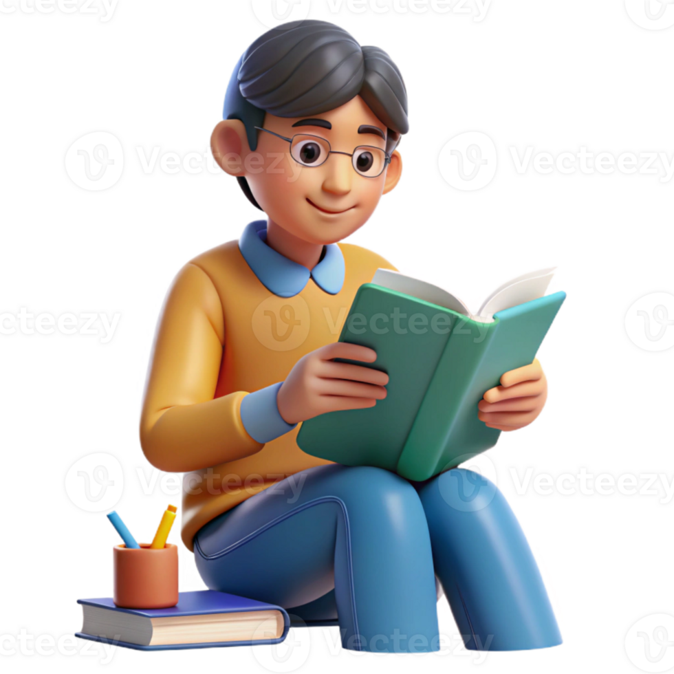 extraordinary contemporary Student Studying with Flashcards Transparent Background detailed png