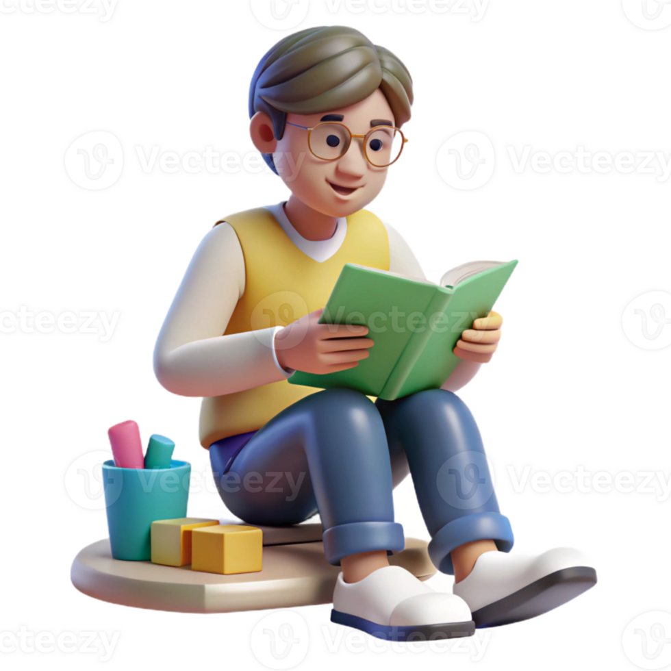 extraordinary vintage Student Studying with Flashcards Transparent Background high quality png
