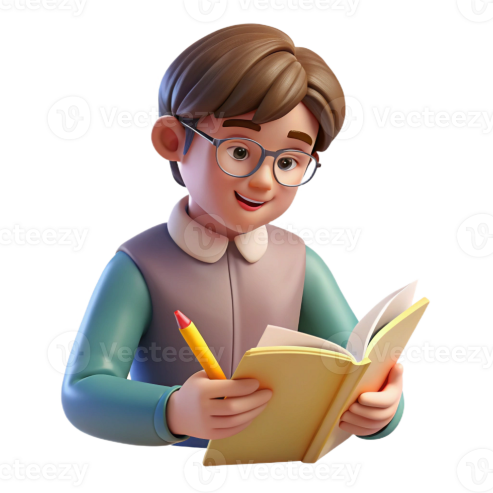 magnificent modern Student Studying with Textbook and Highlighter Transparent Background premium png