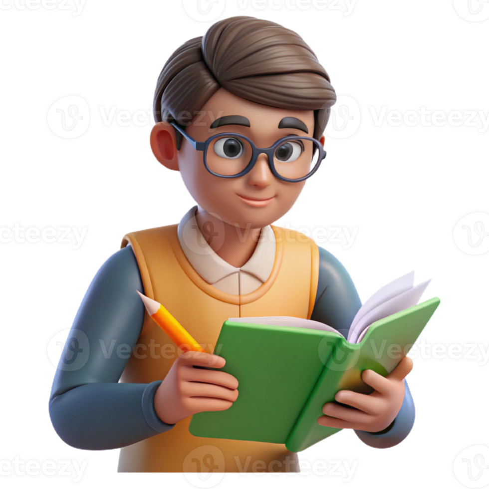elegant minimalist Student Studying with Textbook and Highlighter Transparent Background exclusive png