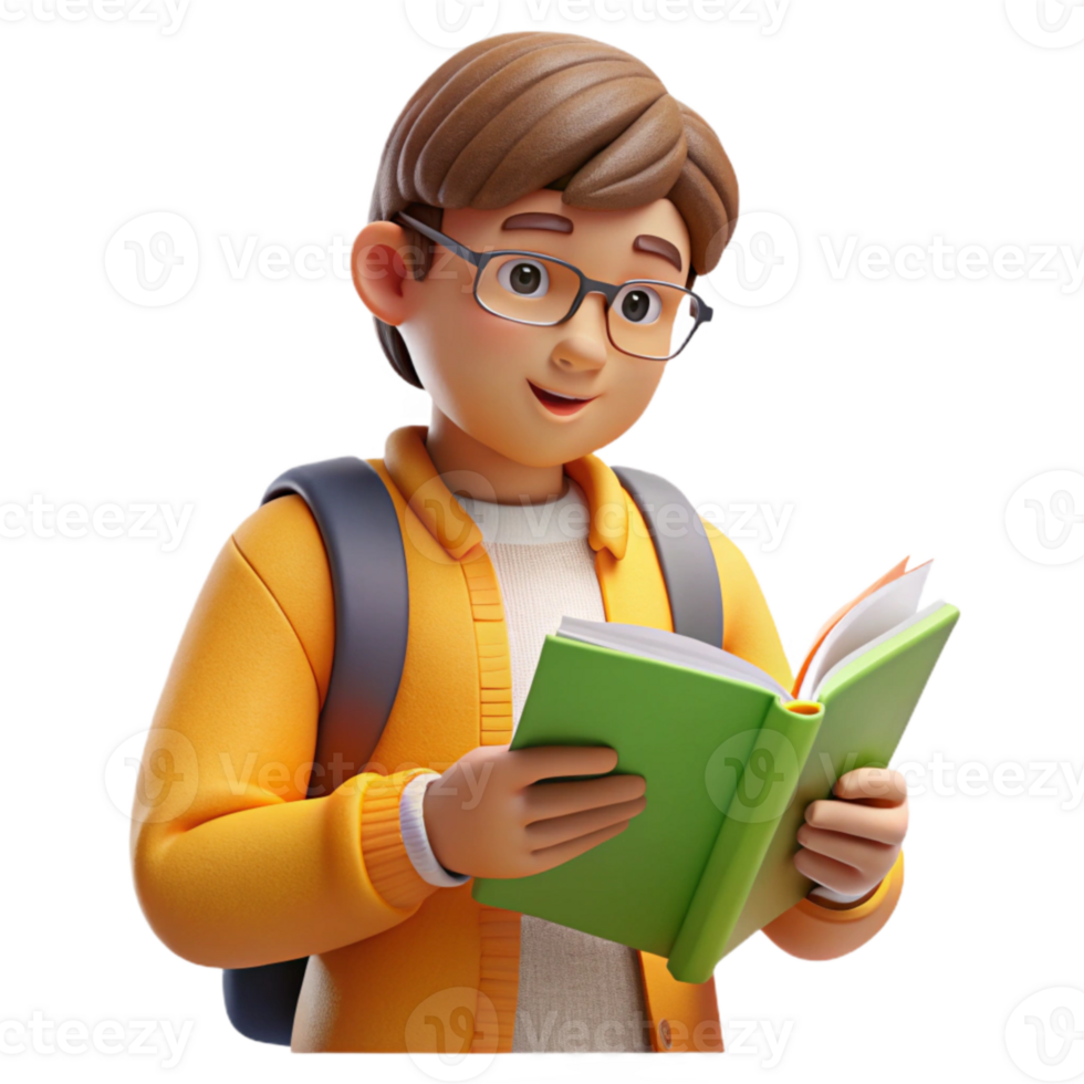 extraordinary modern Student Studying with Textbook and Highlighter Transparent Background png