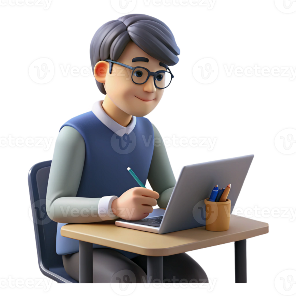 stunning classic Student Taking Notes During Online Lecture Transparent Background premium png