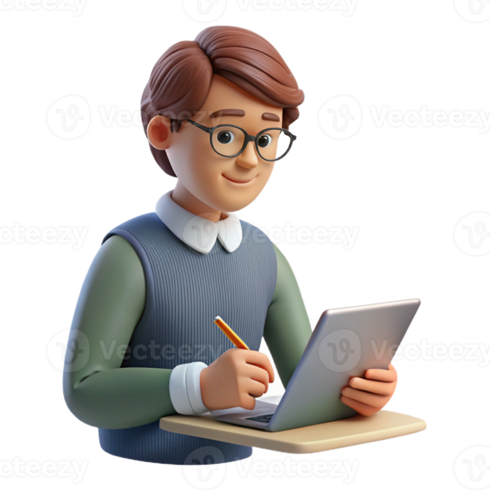 vibrant rustic Student Taking Notes During Online Lecture Transparent Background high quality png