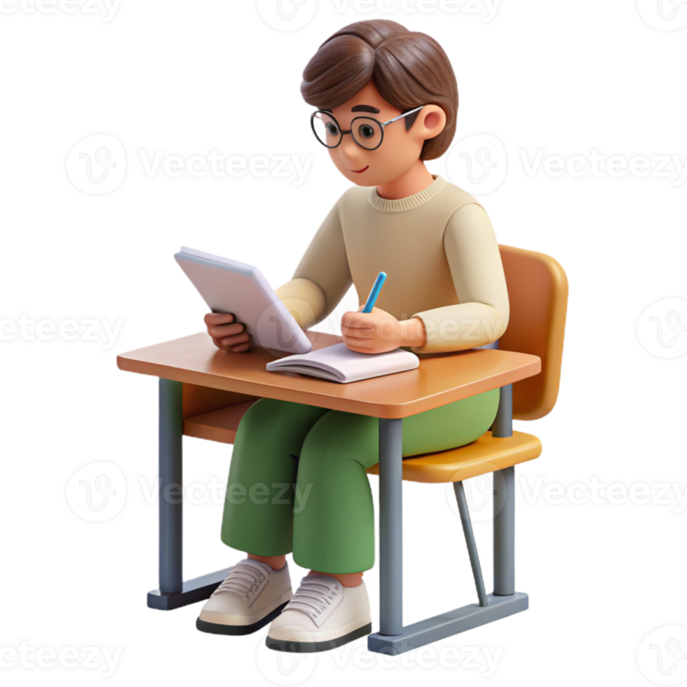 magnificent modern Student Taking Notes in Notebook Transparent Background exclusive png