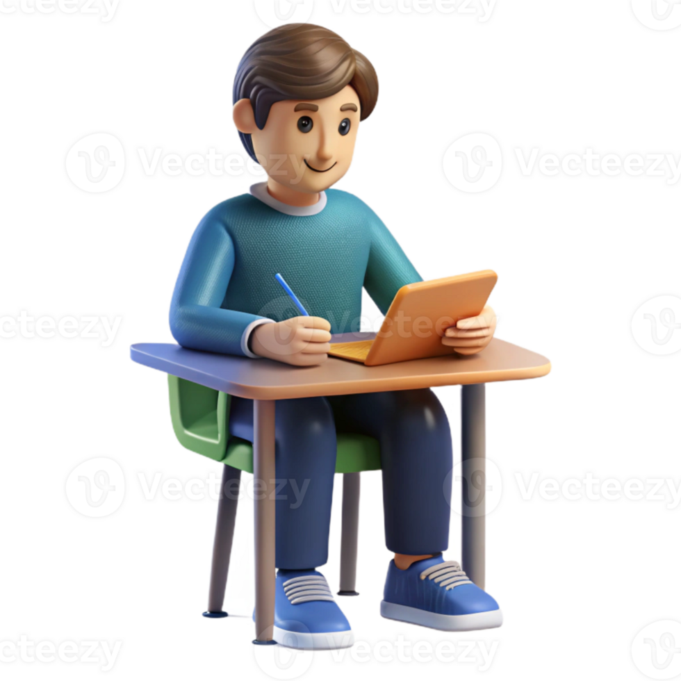 extraordinary rustic Student Taking Notes in Notebook Transparent Background detailed png