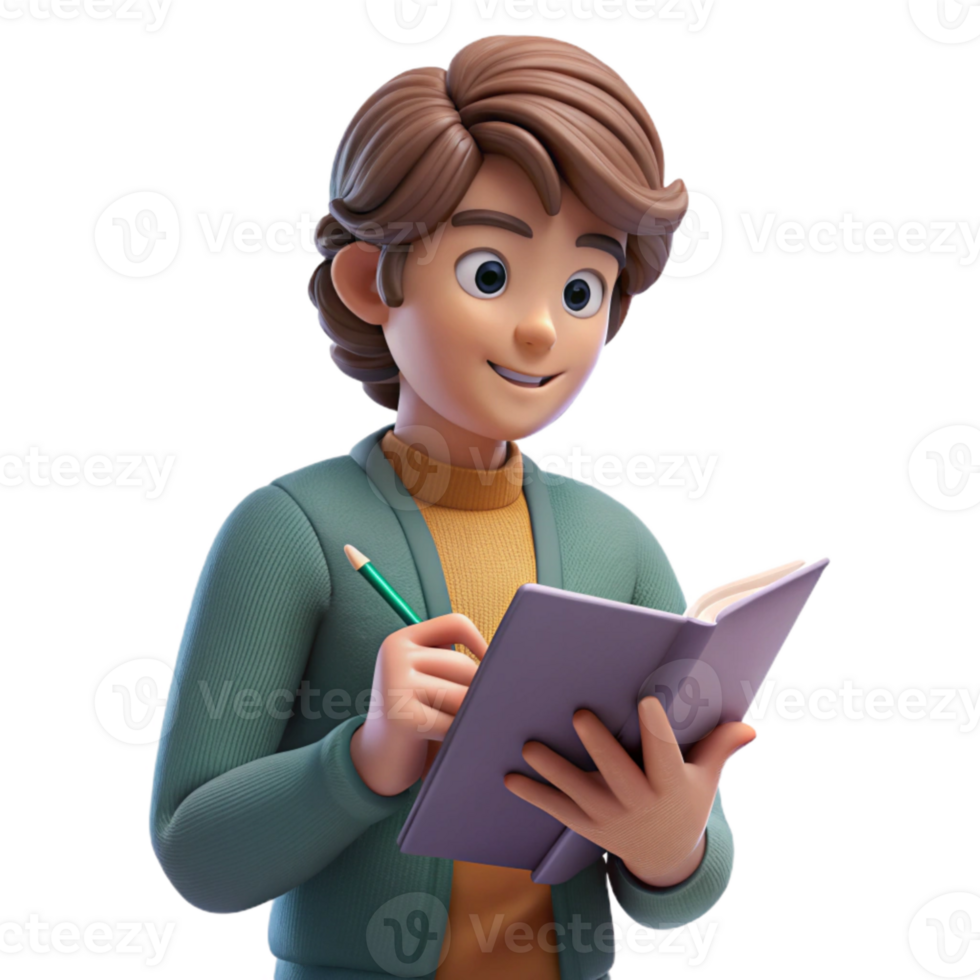stunning rustic Student Taking Notes in Notebook Transparent Background high quality png