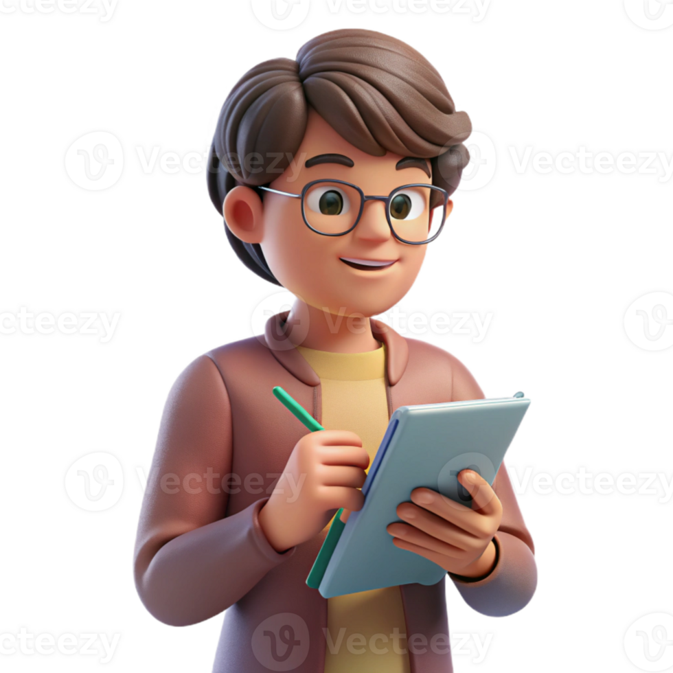 wonderful abstract Student Taking Notes in Notebook Transparent Background high quality png