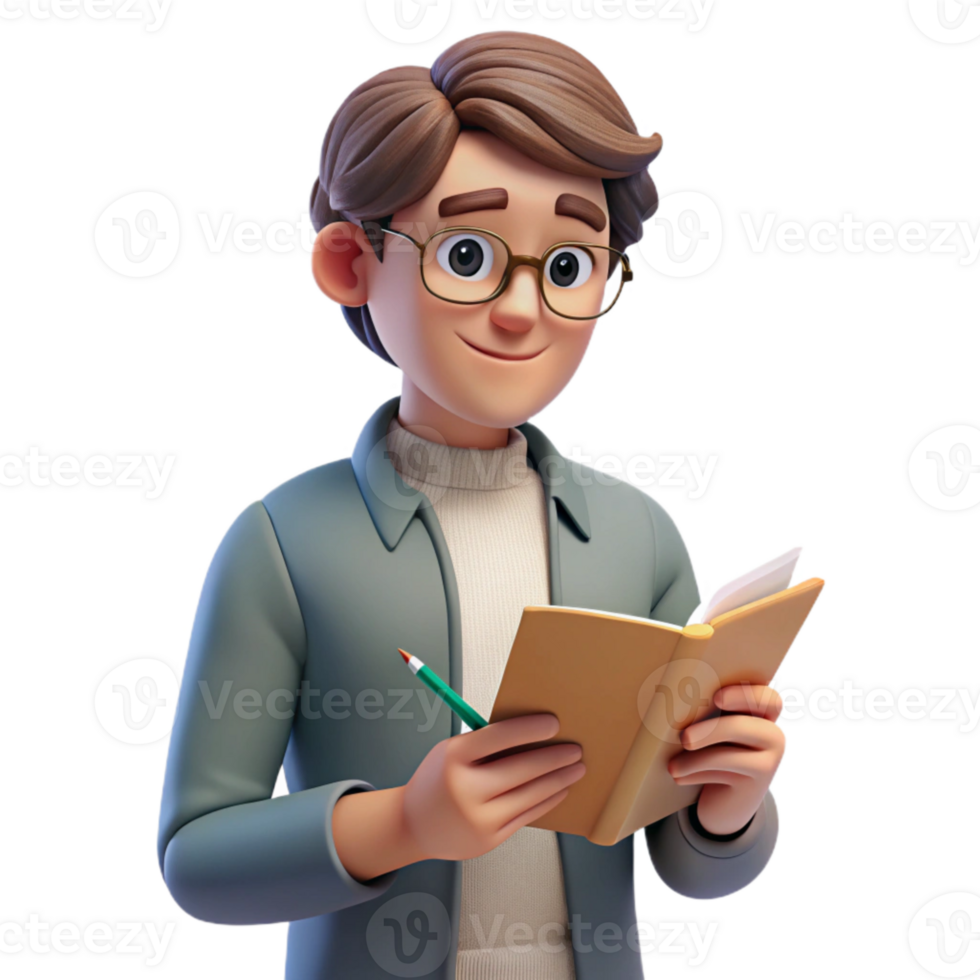impressive artistic Student Taking Notes in Notebook Transparent Background png