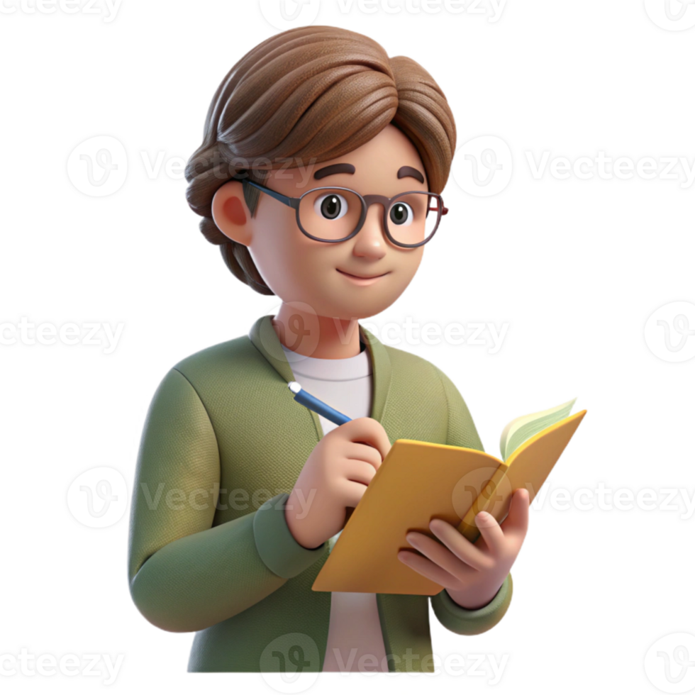impressive artistic Student Taking Notes in Notebook Transparent Background genuine png