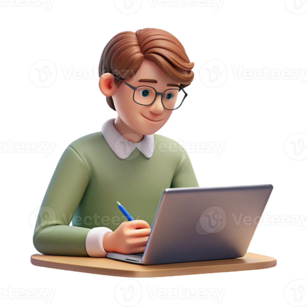 elegant minimalist Student Writing Essay on Laptop Transparent Background exclusive png