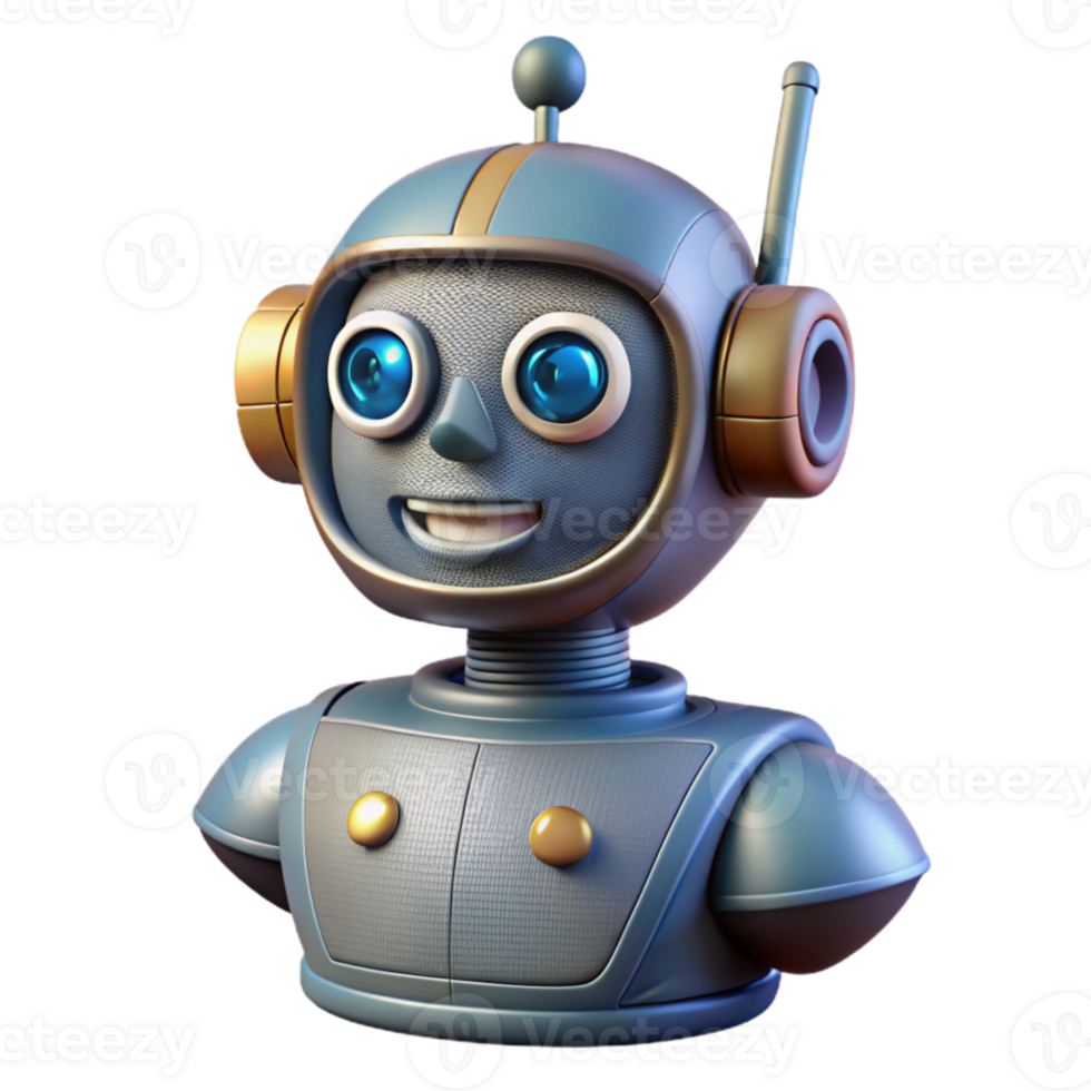 stunning traditional Stylized Robot Bust with Antenna Transparent Background professional png