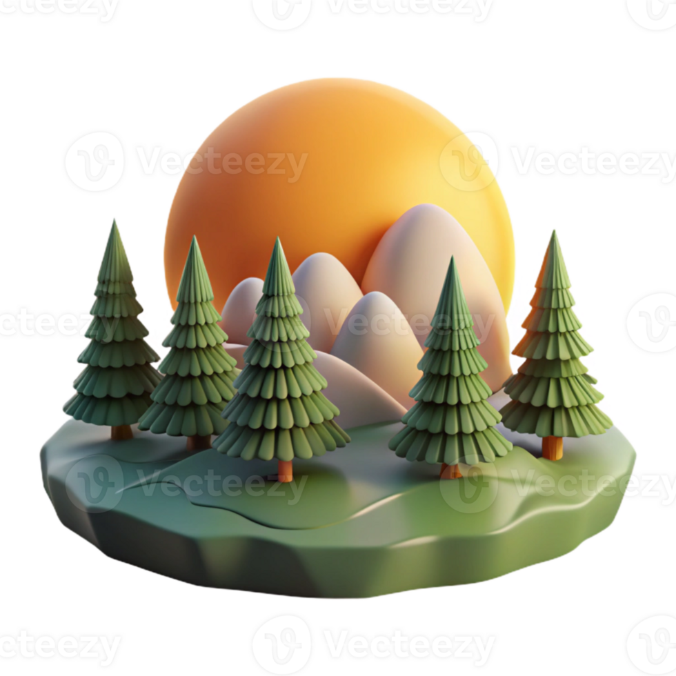 dramatic artistic Sunrise Over Forest Landscape Isolated genuine png