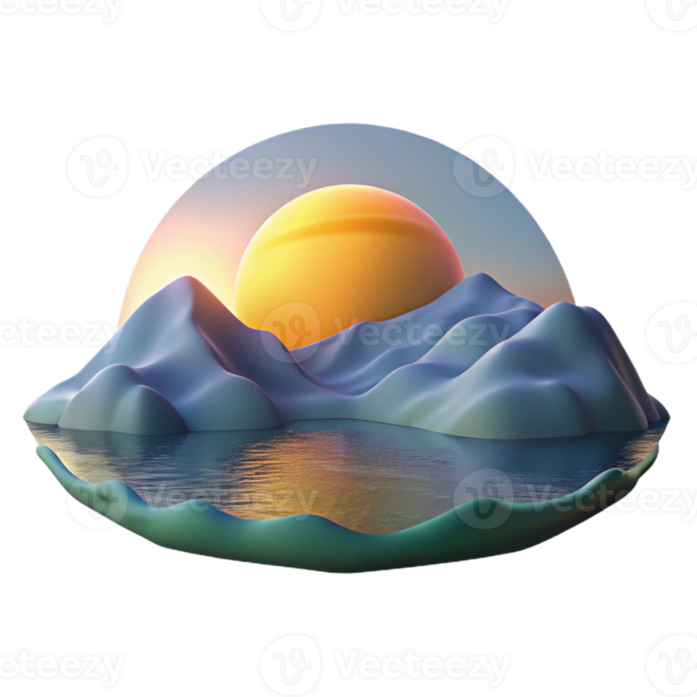 vibrant modern Sunrise Over Lake Landscape Transparent Background exclusive png