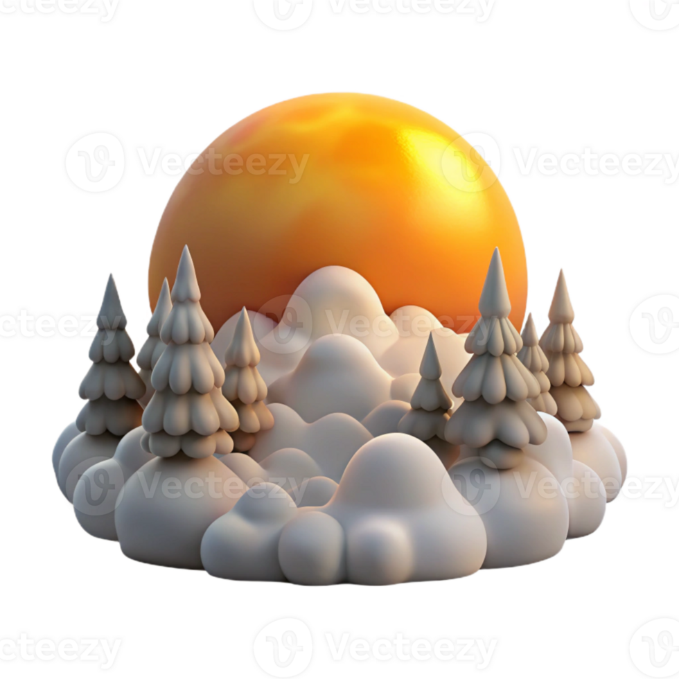 dramatic modern Sunrise Over Misty Forest Isolated Element png