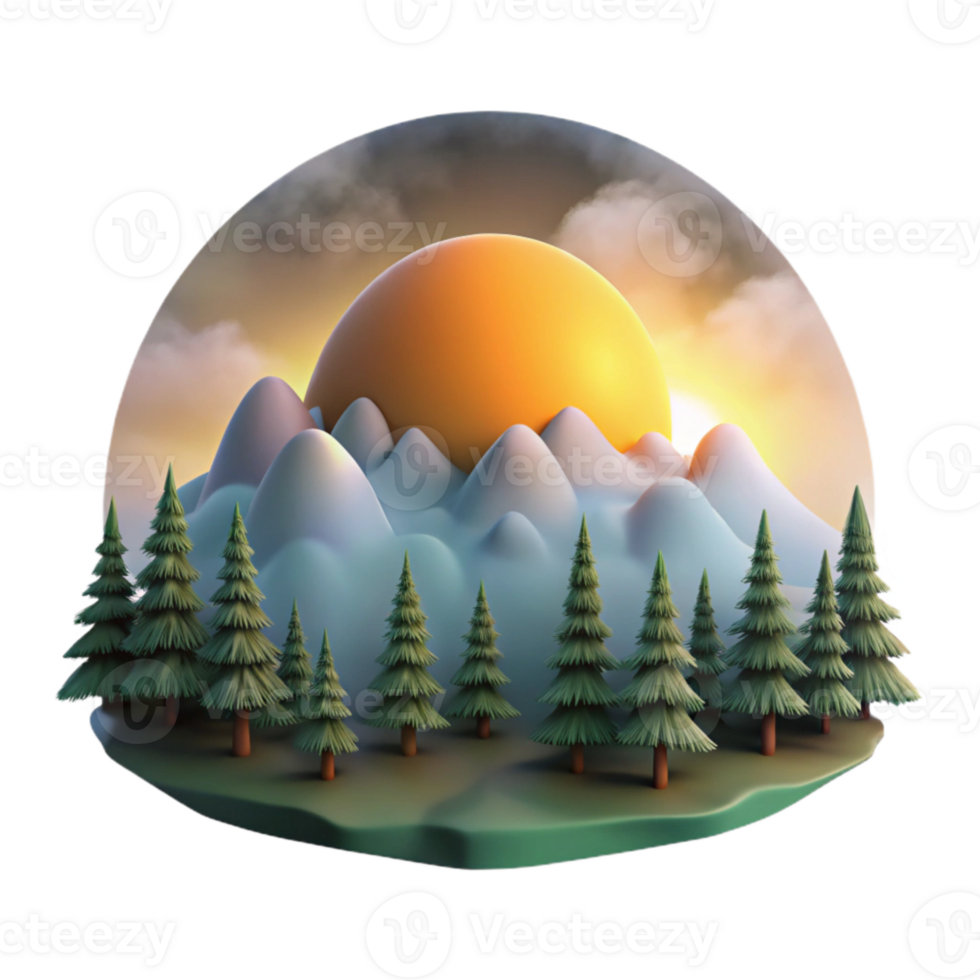 elegant artistic Sunrise Over Misty Forest Isolated Element detailed png