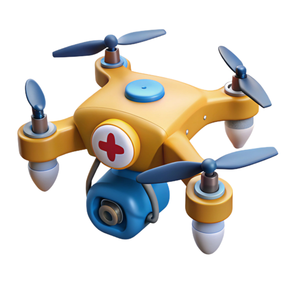 dramatic modern Drone with Emergency Landing System Transparent Background detailed png