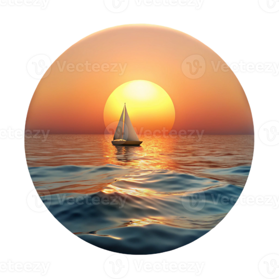 impressive classic Sunrise Over Ocean with Distant Sailboat Isolated premium png