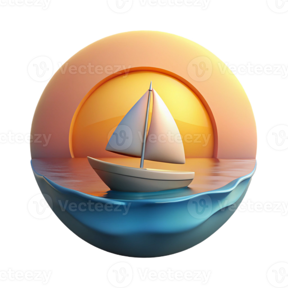 impressive classic Sunrise Over Ocean with Distant Sailboat Isolated professional png