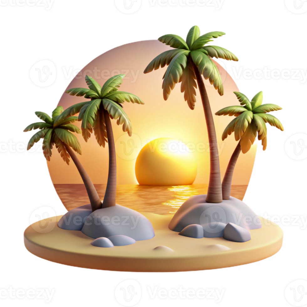 elegant creative Sunset Beach Golden Light Palm Trees Isolated png