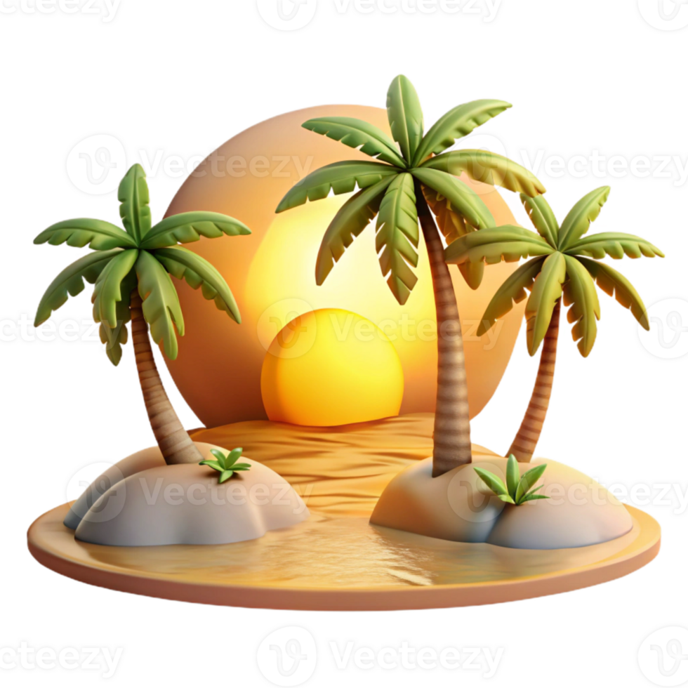 wonderful classic Sunset Beach Golden Light Palm Trees Isolated genuine png