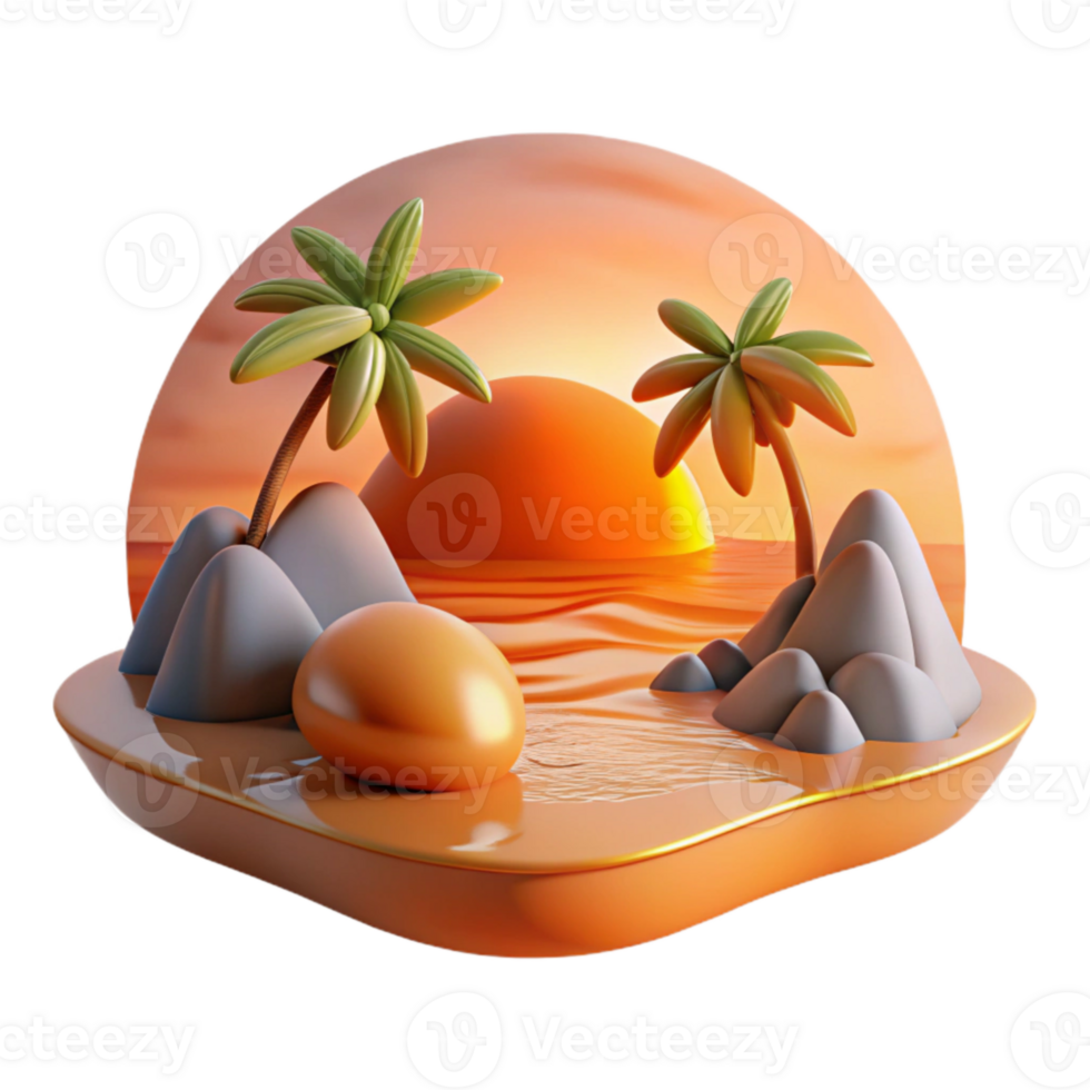 elegant creative Sunset Beach Scene with Orange Hues Transparent Background high resolution png