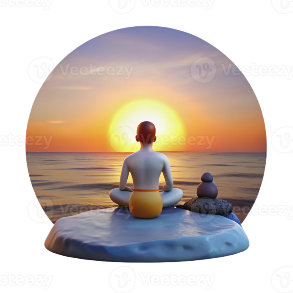 magnificent traditional Sunset Meditation Scene Cutout with Calm Ocean View exclusive png