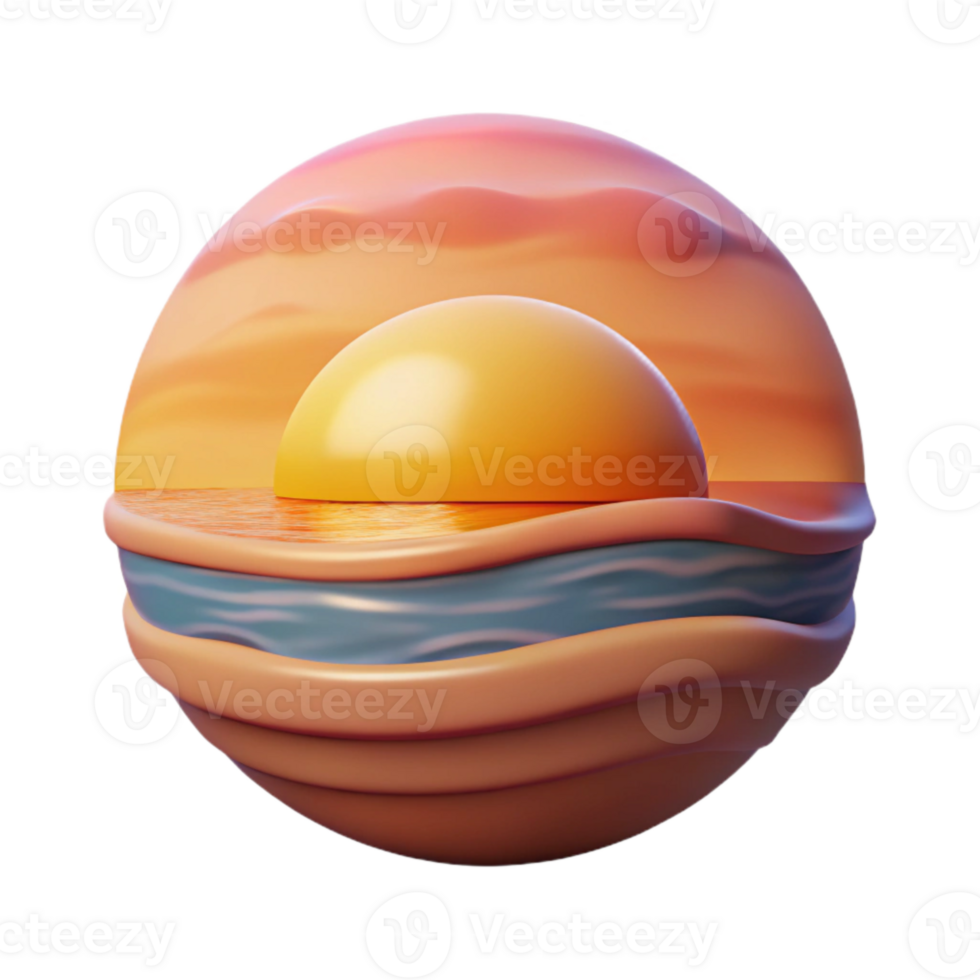serene contemporary Sunset Ocean Landscape Transparent Isolated Element professional png