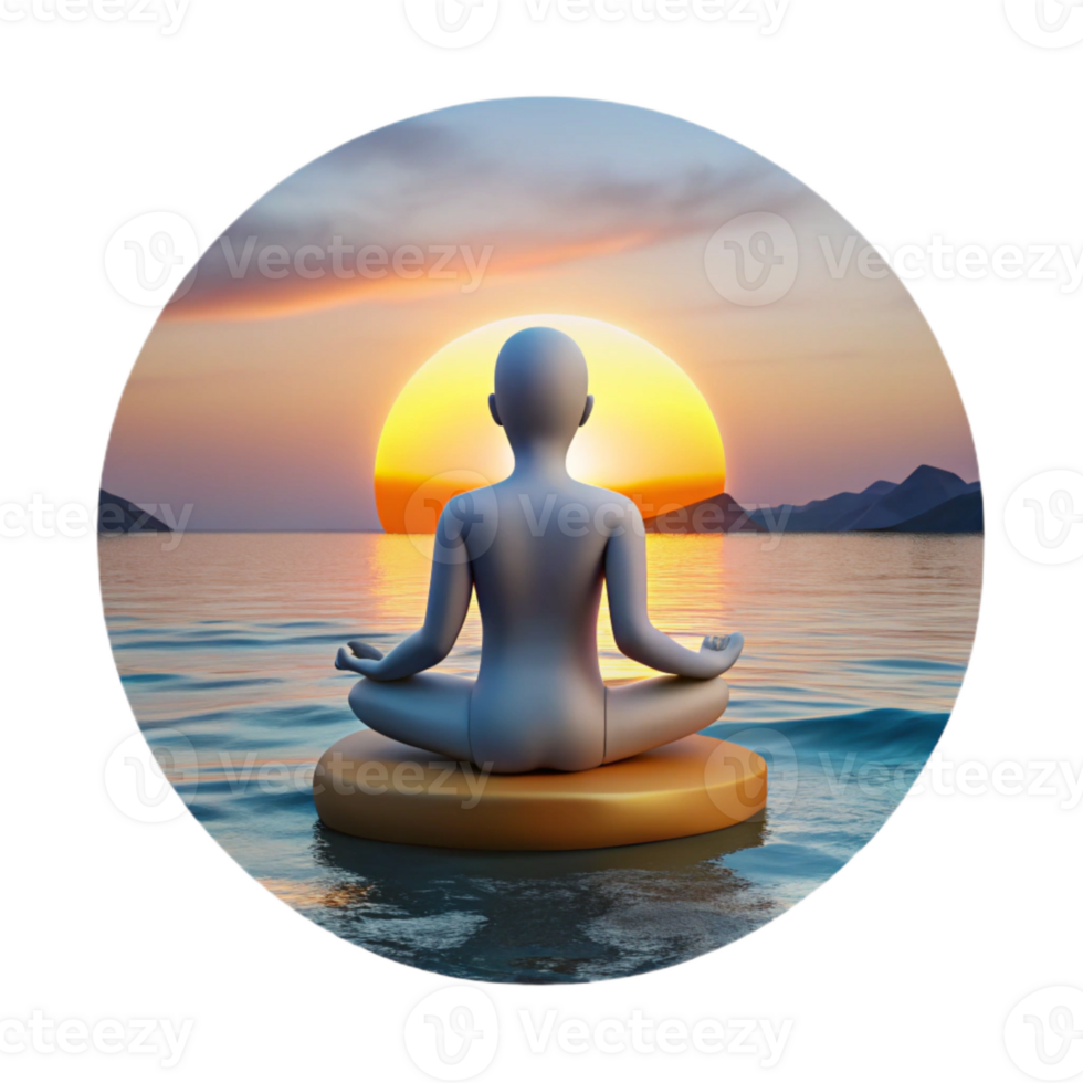 wonderful artistic Sunset Meditation Scene Cutout with Calm Ocean View authentic png