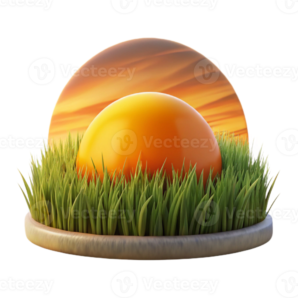 extraordinary creative Sunset Over a Grass Field Orange and Yellow Hues Cutout premium png